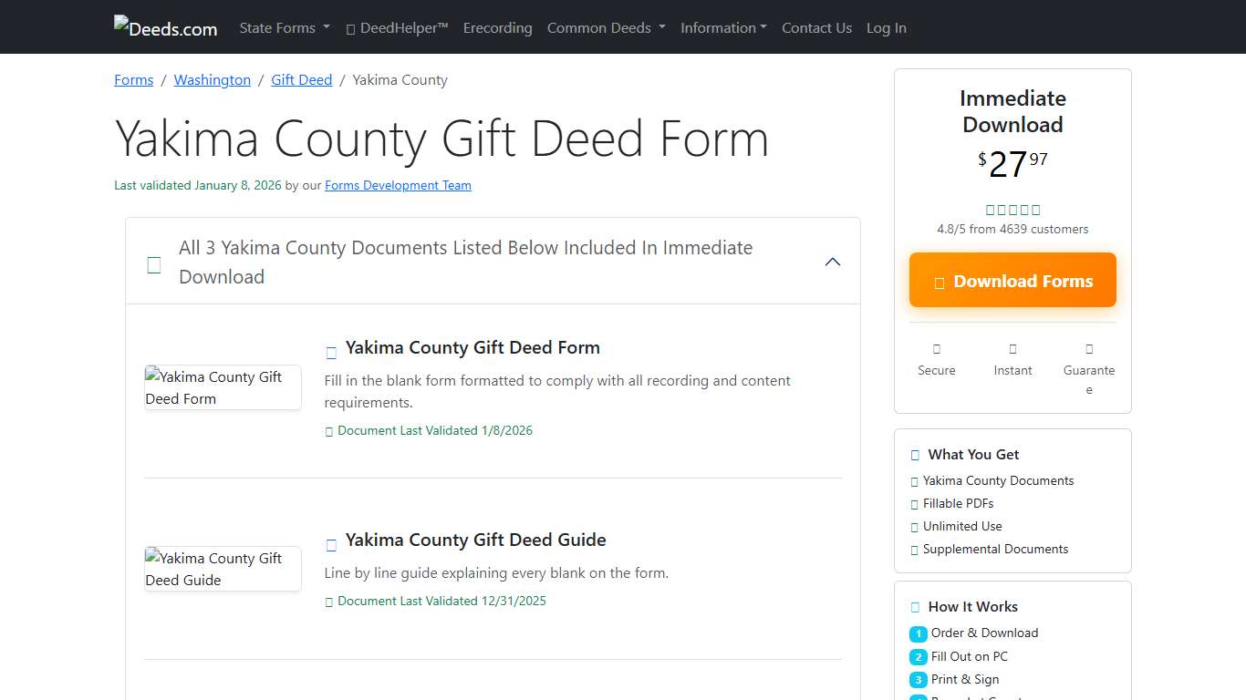 Yakima County Gift Deed Form Washington Deeds.com